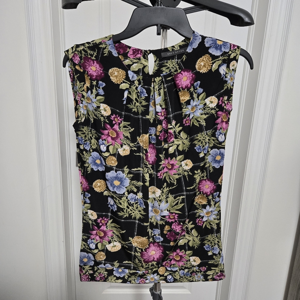 Suzy Shier Floral Blouse - Black, Pink, Blue, Gold